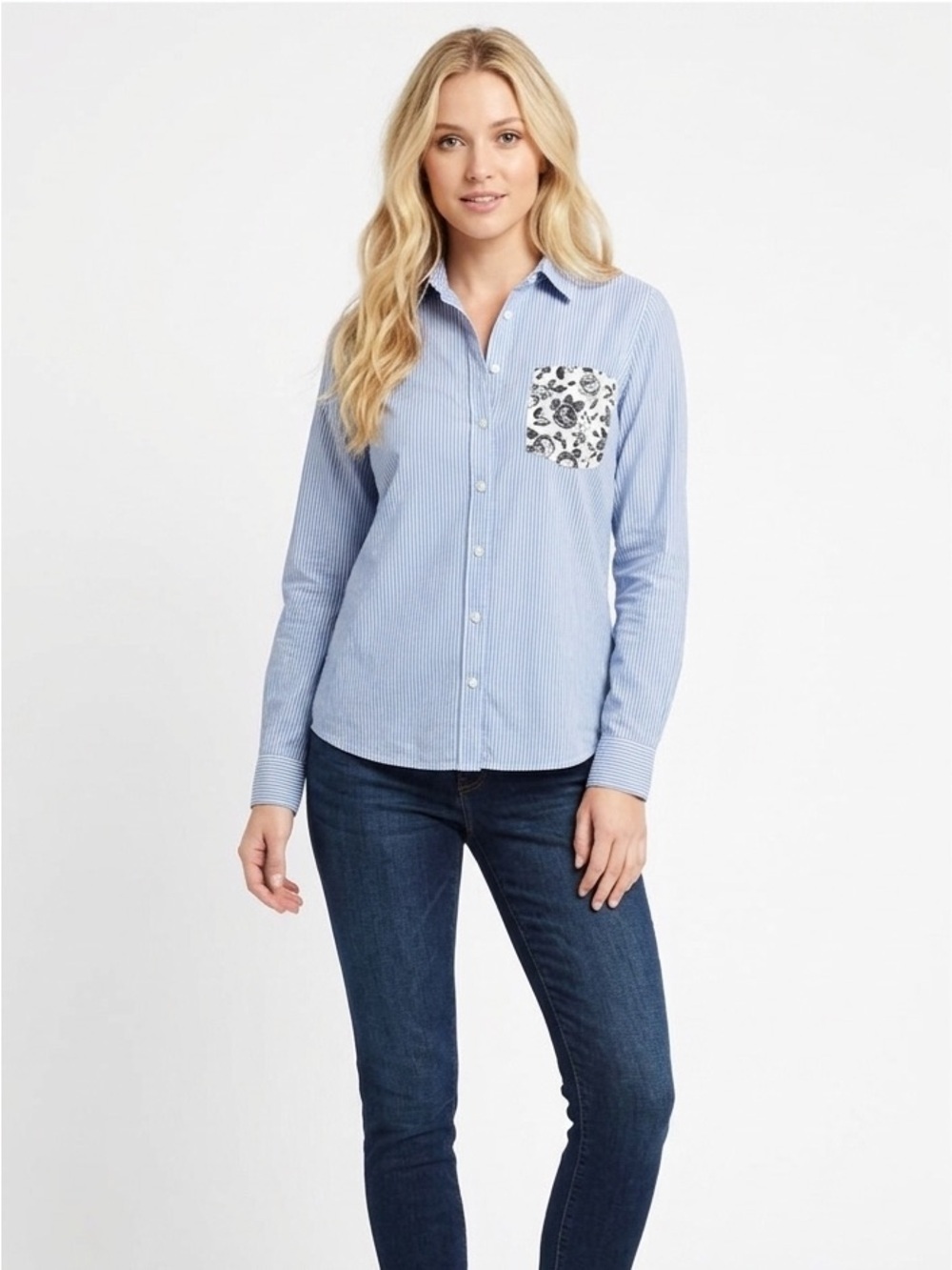 THAKOON blue striped and floral size large button down shirt